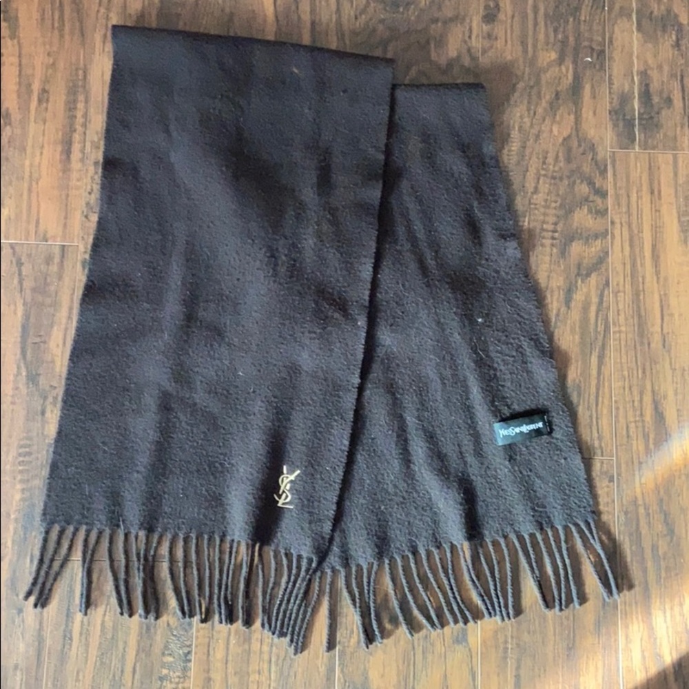 Saint Laurent brown wool fringe scarf